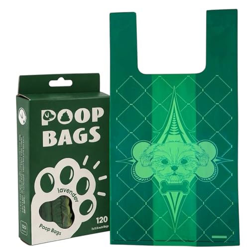 Sacchetti Cane Cacca con Manici XL, Ultra Resistenti e Antiperdita, Facili da Annodare, Profumati Lavanda, 120 Pezzi, Materiale Biodegradabile, Sacchetti Igienici per Cani