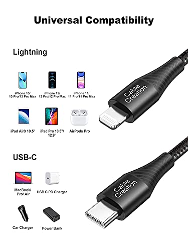 Cablecreation Usb C To Lightning Cable (6Ft/1.8M), Iphone 13 Charger [Mfi Certified], Braided Type C To Lightning Cable Fast Charging Cord For Iphone 14,13, 12, 11, X, Xs,8 Plus, Airpods Pro #TOP5