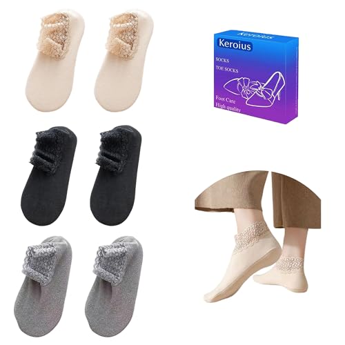Image of 3Pairs Ruffle Lace Socks for Women Casual Ankle Knit Cotton Frilly Sock Breathable Knit Non-Slip Low Cut Crew Socks