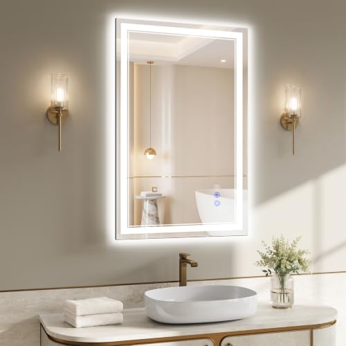XRAMFY Badspiegel mit Beleuchtung LED 80×50CM, 3 Farbtemperaturen & stufenloses Dimmen, Anti-Beschlag, Spiegel mit Beleuchtung… – Ansicht 1