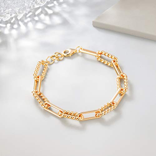 Osiana Dainty Cable Wire Link Bracelet For Women 18K Gold Plated Simple Rectangle Chain Classic Handmade Bracelets Tiny Cute Minimalist Personalized Jewelry For Her #TOP4