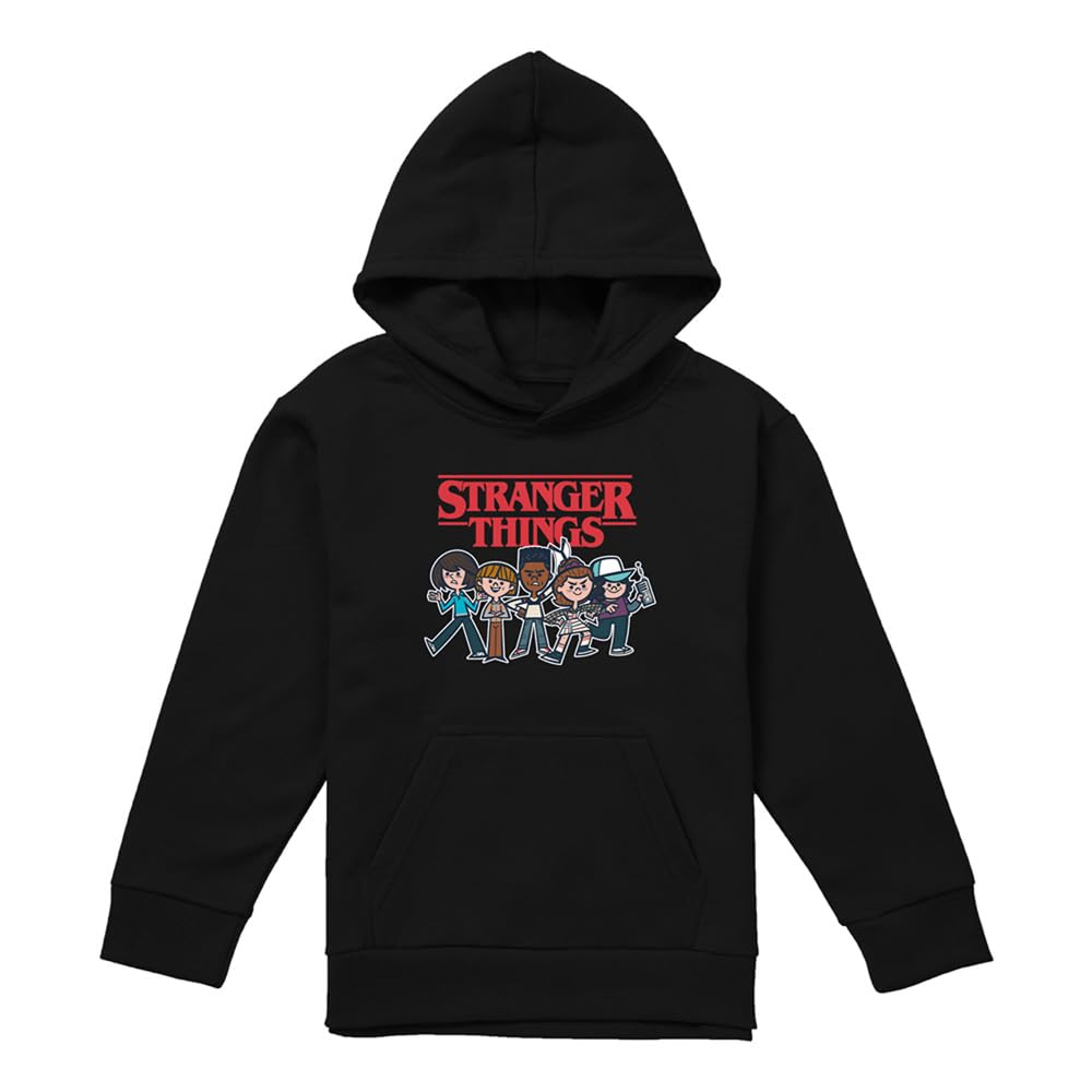 Stranger Things Cartoon Group Youth Kids Boy Girls Pull-Over Hoodie, Black, 12-13
