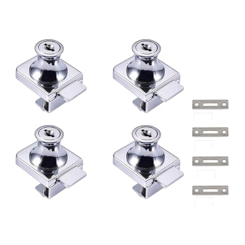 Cerradura para Vitrina de Vidrio, 4 piezas Puerta de vidrio Gabinete de exhibición Cerradura de seguridad para puerta de vidrio de 5-8 mm (0.2-0.31 ') sin taladrar con 8 llaves