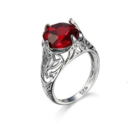 EoCot Women Rings Engagement, 925 Silver Plated Classic Simple Ring Oval Shape Red Cubic Zirconia Woman Ring Size 8