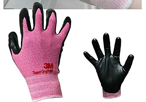 Lightweight Nitrile Work Gloves Supegrip200, 3D Comfort Stretch Fit, Durable Power Grip Foam Coated, Smart Touch, Thin Machine Washable, 5 Pairs Pack (Small, Pink) #TOP2