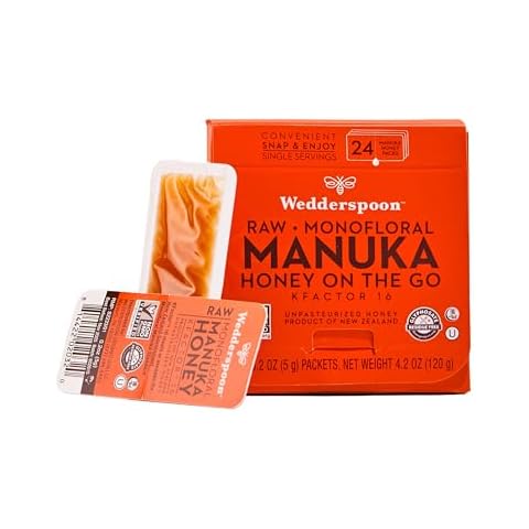 Wedderspoon Single Serve Manuka Honey Packets, Raw, Premium, Unpasteurized, Non GMO Verified, 100% New Zealand Honey Cover