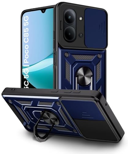 Image of Luxe Back Cover Compatible for Redmi 15C 5G / Poco C85 5G | D10 Tough Armor Case | Sliding Camera Shield | 360 Protection | Kickstand Ring Holder | Military-Grade Bumper Case - Blue