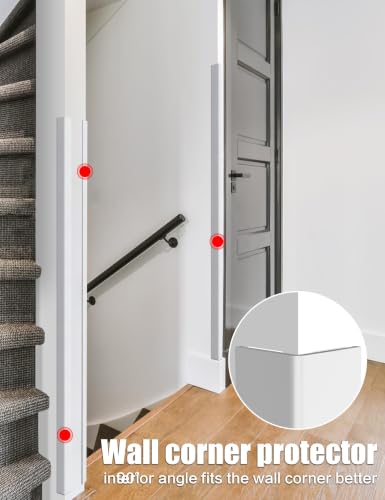 Image of ‎Frychee Wall Corner Protector, Walls Edge Protector，Self-Adhesive Wall Corner Guards,PVC Double Side Edge Protector， Furniture Stairs Guard (6, 2.5x150cm /0.98x59.1in)