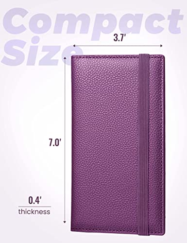 Image of Yarnic Checkbook Cover for Personal Checkbook, Checkbook Holder with Pen Holder & Built-in Clear Plastic Divider for Duplicate Checks (Grape)