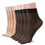 HA WA 9 Pairs Sheer Ankle High Socks, Nylon Short Thin Stockings for Women(20D-AS 5*Black+4*Nude)