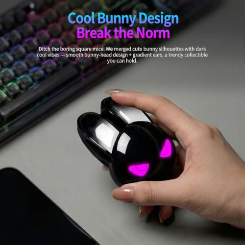 Image of KNOWSQT Wireless Mouse Black Bunny, Bluetooth 2.4G RGB Breathing Light Eyes Rechargeable Silent Mice, Ergonomic Portable Mouse for Laptop Windows PC Computer Desktop Gaming