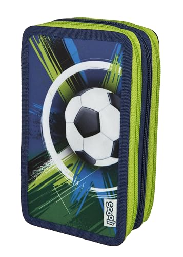 Scooli - Tripledecker Soccer Champ - Gefülltes Schüleretui mit hochwertigen Stiften & Zubehör - Ideal für Schule, Freizeit und unterwegs - ab 6 Jahren