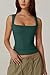 QINSEN Women's Square Neck Sleeveless Double-Layer Tank Tops Basic Tight T Shirts Malachite Green M