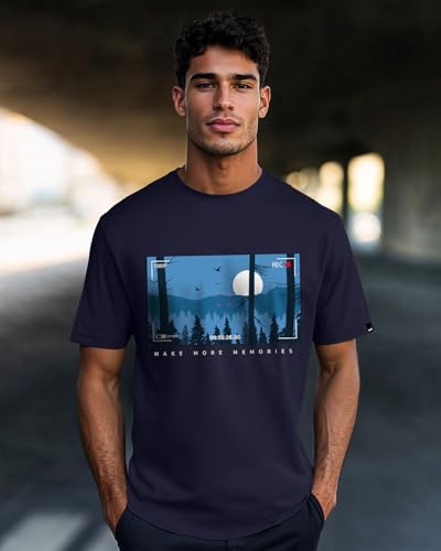 Image of Bewakoof Men's Printed 100% Cotton T-Shirt - Regular Fit, Round Neck, Half Sleeves