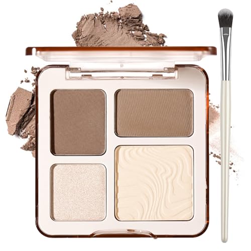 Image of Cool-Toned Contour Palette with Highlighter and Makeup Brush, 4-Colour Powder Face Makeup Compact, Blendable Sculpting Powder for Definition, Nose Contour, Cheeks, Jawline and Travel Use