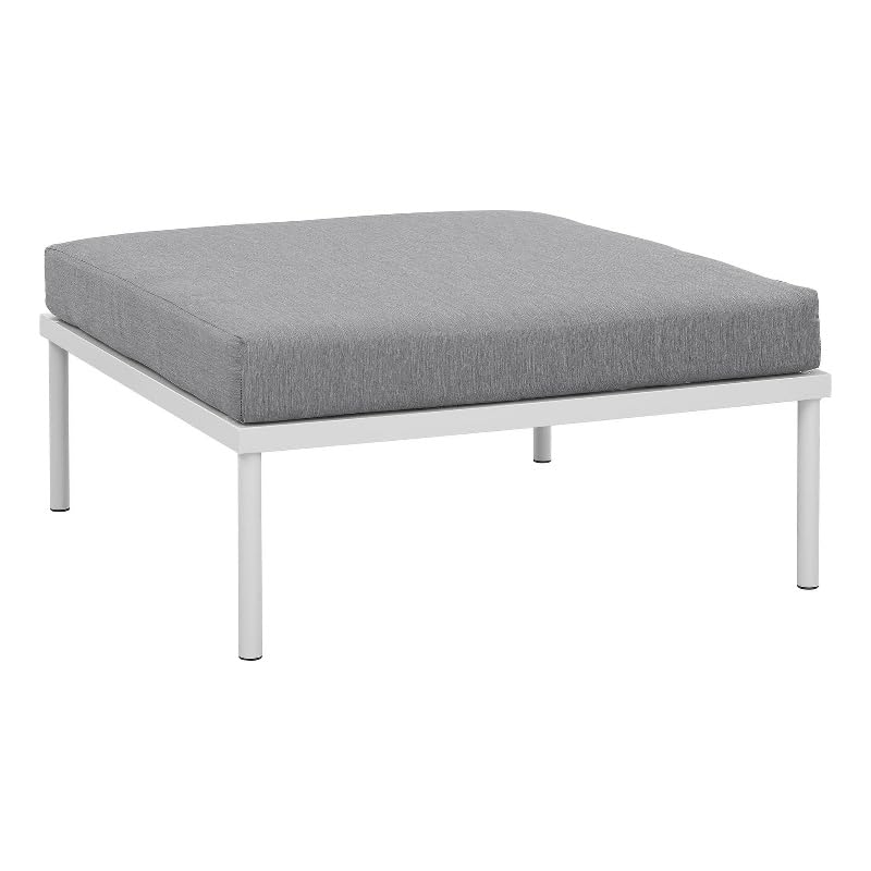 Afuera Living Outdoor Patio Aluminum Fabric Ottoman in White/Gray