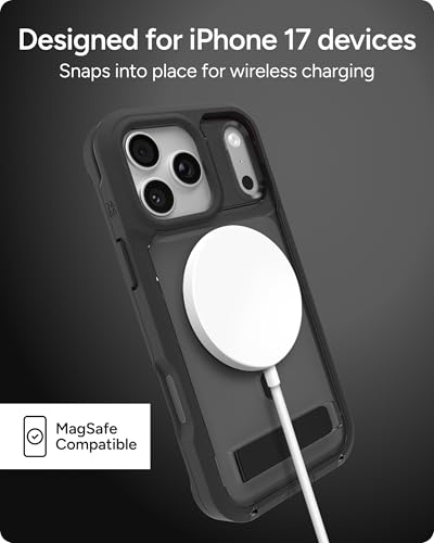 Image of ZAGG Rainier Case with Kickstand for iPhone 17 Pro Max - Smoke Black, Graphene 22ft (7m) Drop Protection, Lanyard Attach Points, MagSafe, Wireless Charging Compatible, 2-Piece Design, Phone Case