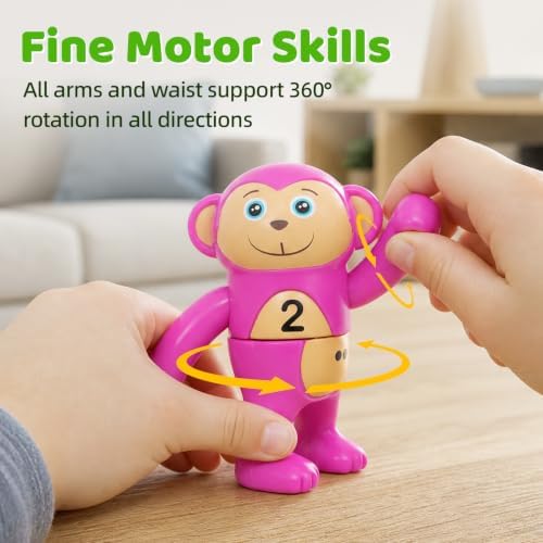 LAEBUILD Monkey Toys for Toddlers, 10Pcs Stacking Hanging Monkey Toy - 1