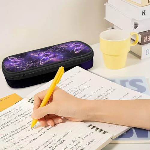 Image of Purple Butterfly Pencil Pouch Pen Bag Girls Pencil Case Stationery Pouch with Pen Slots for School Students Pen Storage Bag for Daily Use