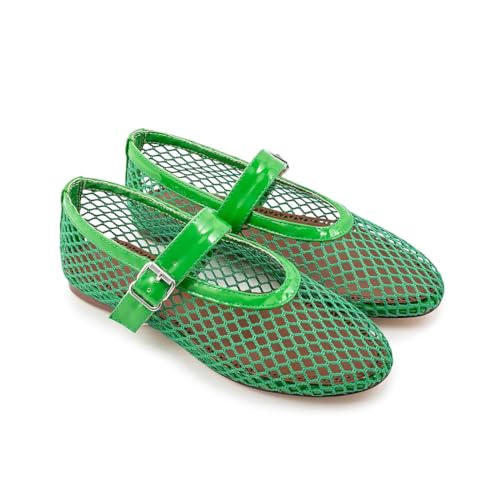 Fandimeier Mesh Ballet Flats for Women Fishnet Comfy Buckle Strap Ballerina Dressy Daily Flat Shoes3