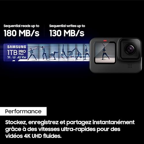 Samsung Carte Mémoire MicroSDXC, PRO Plus MB-MD1T0SA/EU, 1 To, Vitesse de Lecture jusqu’à 180 Mo/s