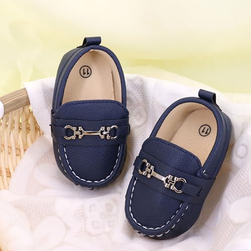 Lonsoen BAY209-DB12 Infant Shoes Boys Loafers Baby Girls Crib Moccasins Classic Synthetic Leather Wedding Dress Shoes,Bay209 Deep Blue 6-12 Months thumb #2