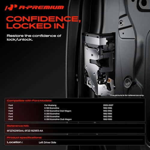 Image of A-Premium Door Latch Lock Compatible with Ford Vehicles - for Mustang 2005-2007, E-150 E-250 E-350 Econoline Club Wagon 1992-1995 - Left Driver Side