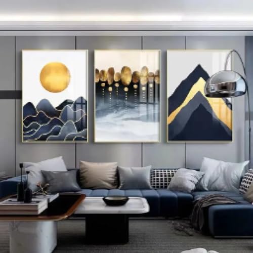 Peinture sur toile de montagne dorée grand format 60x90cm triptyque décoration salon bureau