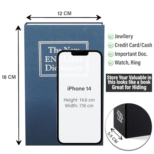 Image of Security Dictionary Book Safe Secret with 2 Keys Lock, Metal Hidden Storage Box, Password Secret Compartment for Valuable, Cash, Jewelry (18x12x5.5 cm) (Multicolor) (Key Lock)