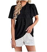 Summer Women Tops Dressy Casual 2023 Mock Neck Flare Sleeve Ruched Tunic T Shirt Plus Size Loose ...