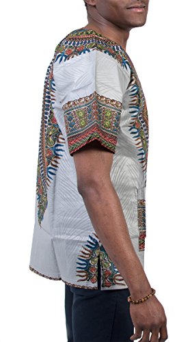 Afrihili Grey Dashiki African Print Dress Shirt for Men and Women (Medium)