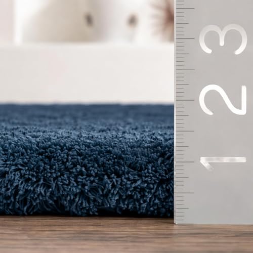 Image of Premium Polyester Shaggy Round Rug - Ultra Soft Fluffy Circle Carpet for Bedroom, Living Room, Kids Room, Anti-Skid Plush Floor Rug - (Blue, 2 feet|60cm)