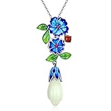 JKR Jade Pendant Necklace Sterling Silver Enamel Flower Floral Necklace Mother’s Day Gifts for Women