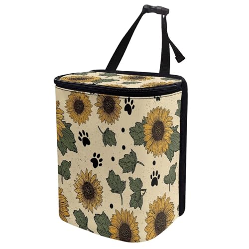 Image of Talayituse Sunflower Paw Leaves Print Car Trash Can with Adjustable Straps, Car Trash Bag Bin Car Garbage Bag Thanksgiving Decor Multipurpose Storage Box for Vehicle Travel Camping Picnicing