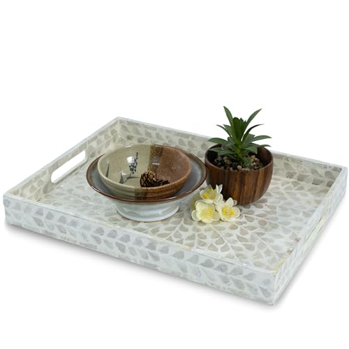Claynix R-ST-GW Serving Tray 15.7 Inch X11.8", Lacquer Mother Of Pearl Inlay Mosaic Tray, Rectangle Wooden Marble Tray thumb #6