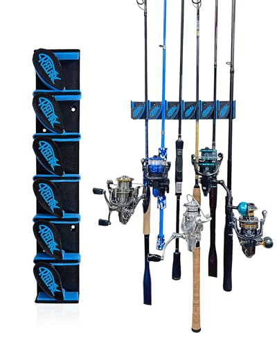 ReelFin Vertical Wall-Mounted Fishing Rod Holder, Fishing Rod Rack Up to 6 Rods or Combos Fixed Stand for Garage, Fits Most of Diameter 3-19mm