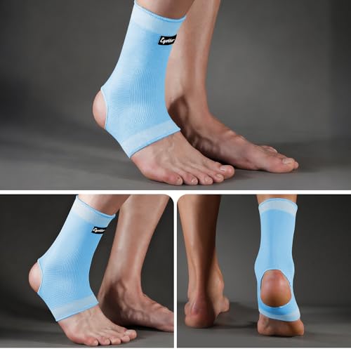 Image of eYotto Open-Heel Ankle Sleeves (1 Pair), Breathable Foot & Ankle Compression Support for Swelling, Plantar Fasciitis & Sprain Relief for Men & Women(Blue)