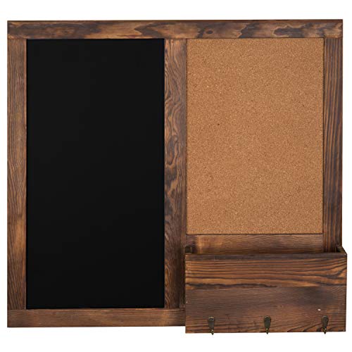 Mygift TB-HOM1537DKBRN Rustic Dark Brown Wood Wall-Mounted Chalkboard With Cork Board, Mail Sorter, & Key Hooks thumb #5