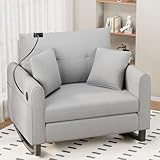 HOMREST Upholstered Oversize Rocking Chair with Adjustable Phone Handle, Nursery Rocking Chair with High Back and Side Pocket USB Port, Double Wide Rocker for Living Room, Bedroom, Nursery, Grey