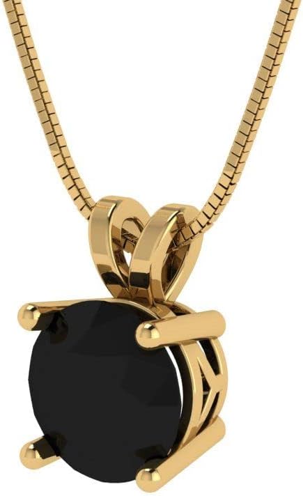 Clara Pucci 14K Yellow Gold Plated Solitaire 18" Box-Chain Necklace - Sterling Silver 1ct Round Cut Onyx Pendant - Image 2