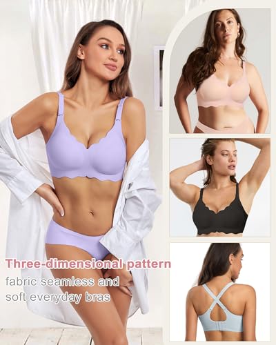 Image of HORISUN Wireless Seamless Bras for Women No Underwire Wavy V Neck Soft Support Full Coverage Comfortable Bra