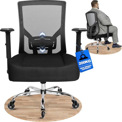 MELOKEA Fauteuil de Bureau Ergonomique 200 KG, Coussin d'Assise à Ressorts Large & Épais, roulettes en Caoutchouc, Support Lombaire Réglable, Gaming,...