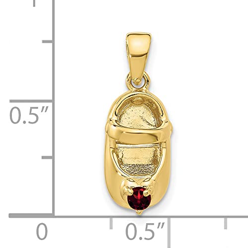 10k Yellow Gold 3-D January Engravable Red Synthetic Stone Baby Shoe Charm 19 mm x 7 mm3