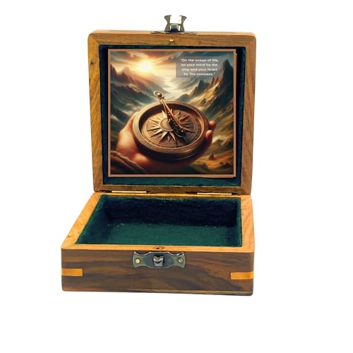 Brújula de latón antigua con reloj solar 4 pulgadas miniatura 5