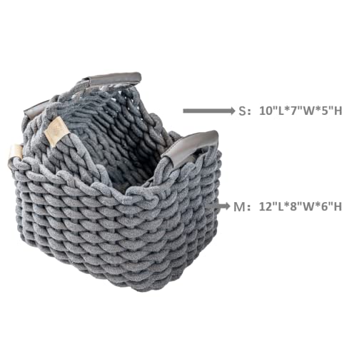 Art Pinecone 2-Piece Rectangle Nursery Basket, Cotton Rope Foldable Baskets, Hand Woven Storage Bins For Jewelry, Remote, Fruits, Cute Woven Storage Basket For Closet, Shelf Storage Basket (Stone Grey) #TOP1