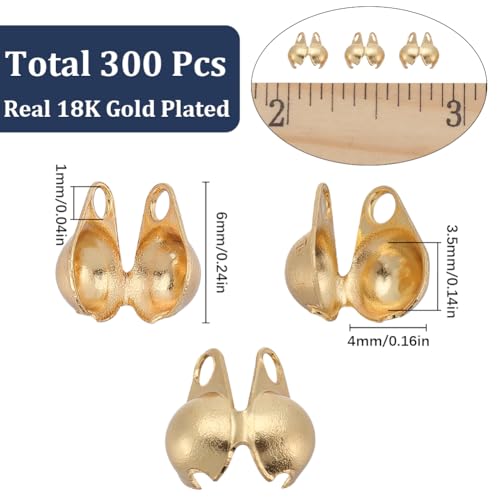 SUNNYCLUE 1 Box 300Pcs Real 18K Gold Plated Bead Tip 304 Stainless Steel Knot Covers Bead Tips Crimp Bead Covers Mini Knot Cover Beads for Jewellery Making Accessories Bracelets Necklaces Supplies - Image 2