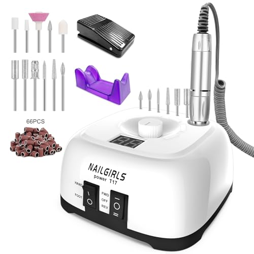 Nailgirls Electric Nail Drill 11 In 1 Drill Set Files Professional 35000Rpm Acrylic Nails Gel Manicure Pedicure Polishing Machine For Home And Salon Use With Foot Pedal White