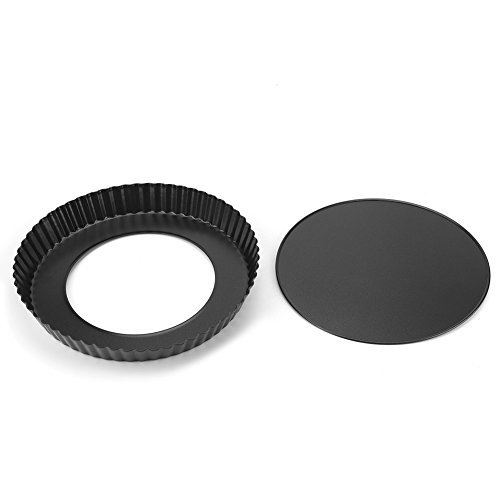 Akozon 9 Inch Round Tart Pan Non-Stick Carbon Steel Quiche Pan with Removable Loose Bottom for Oven Baking, Black