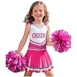 Costumerry Cheerleader Costume for Girls Cheerleading Outfit with Pom Poms Halloween Party Dress Up (8-9 Years)