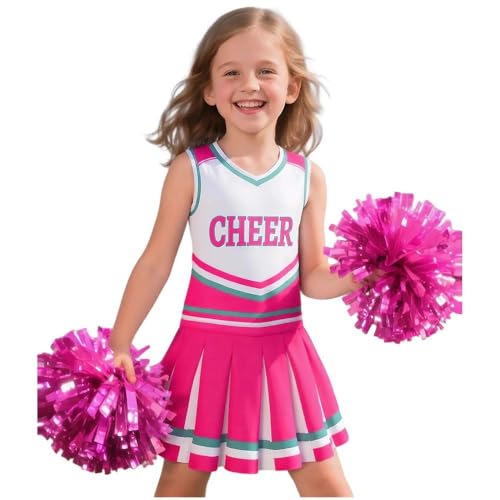 Costumerry Cheerleader Costume for Girls Cheerleading Outfit with Pom Poms Halloween Party Dress Up (4-5T)